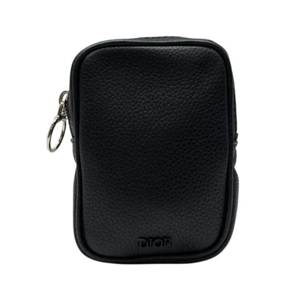 Christian Dior Pouch Small Bag Coin Case Leather Logo Black
